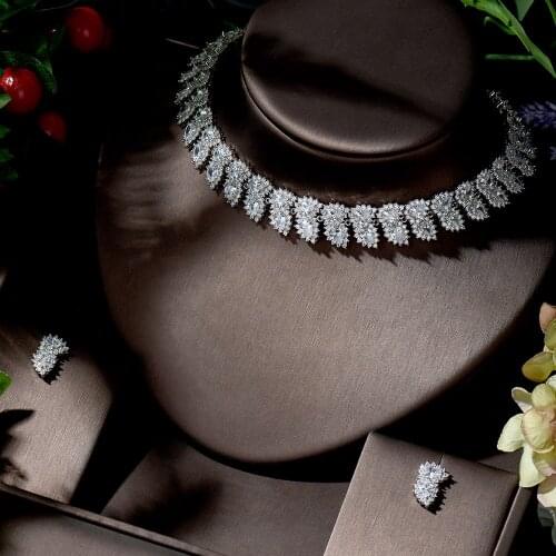 HIBRIDE High Quality Cubic Zirconia Wedding Necklace Earring African Nigeria Luxury Bridal Jewelry Set pendientes de fiestN-1365