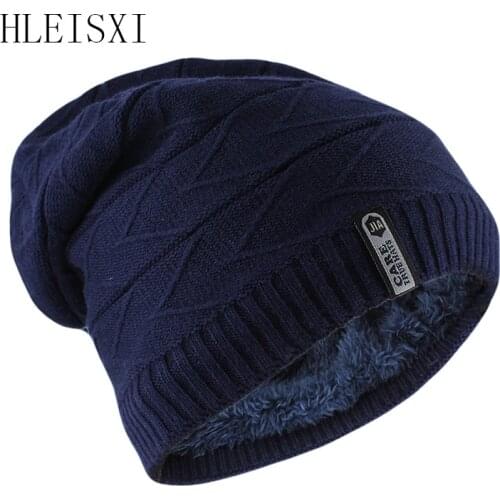 HLEISXI Fashion Men Warm Winter Knitted Beanies Skullies For Adult Womens Hat Thicken Solid Bone Gorras Striped Hats