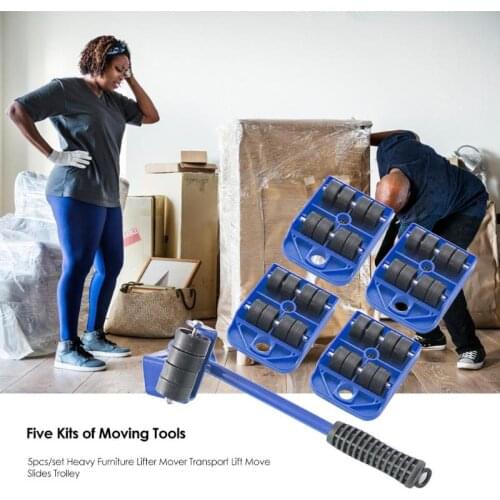 5pcs/set Furniture Lifter Sliders Kit Profession Heavy Furniture Roller Move Tool Set Wheel Bar Mover Device Max Up for 200Kg