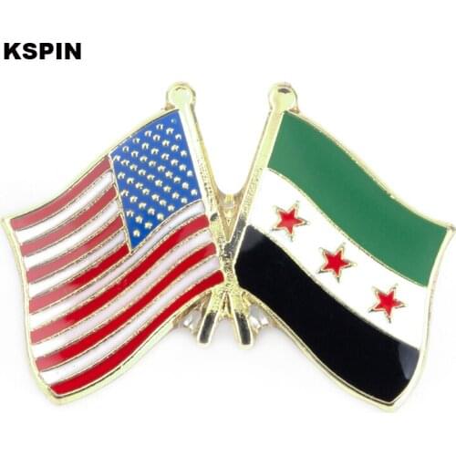 U.S.A Syria Friendship Flag Metal Lapel Pin Badges Decorative Brooch Pins for Clothes Bag XY0003