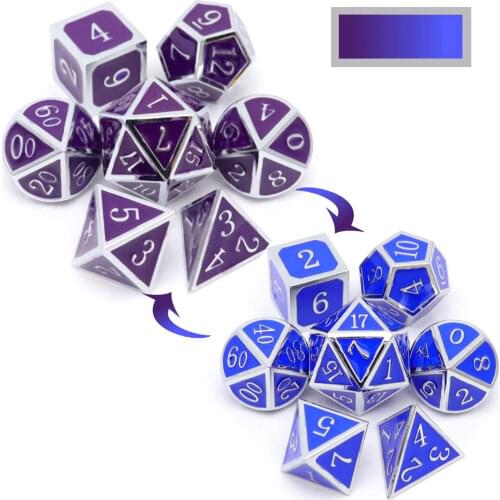Haxtec Metal Dice Set Color Changing Dice Silver Blue Purple Shift Heat Sensitive Temperature RPG DND Polyhedral Dice