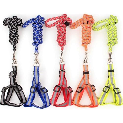 Dog night reflective leash Small medium dog polyester woven reflective strap traction rope