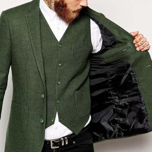 2020 Latest Coat Pant Designs Green Tweed Men Suit Wedding Suits For Men Terno Custom Costume Tuxedos 3 Pieces Blazer Masculino