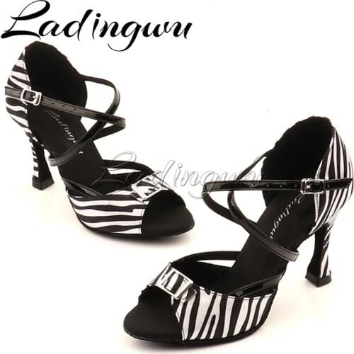 New Salsa Dance Shoes Latin Woman Leopard Zebra Pattern Satin For Women Dance Shoes Ladies Party Ballroom Shoes Dance Sandal