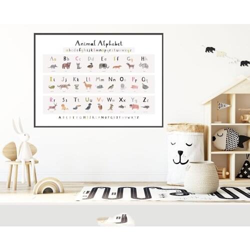 New Animal Alphabet Canvas Painting Wall Art Print Educational Poster Picture Childrens Painting Living Room Nursery Home Decor