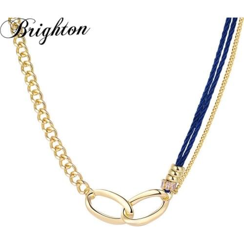 Brighton Punk Geometric Gold Color Metal Pendant Necklaces For Women Jewelry Leather Cord Abnormity Choker Party Fashion Gift