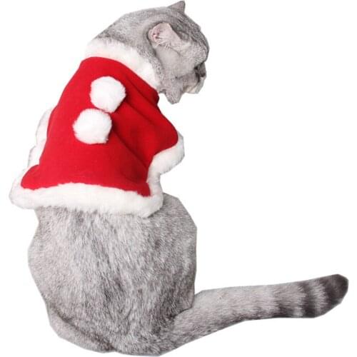 Red Cat Kitty Windproof Cloak Shawl Cape with Bells And Plush Ball Christmas