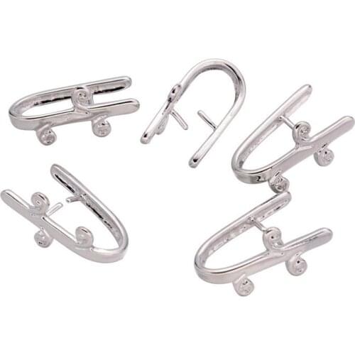 Platinum Tone Brass Pinch Bails, Ice Pick, Nickel Free, Size: about 10mm wide, 18mm long, 2mm thick, hole: about 5mm