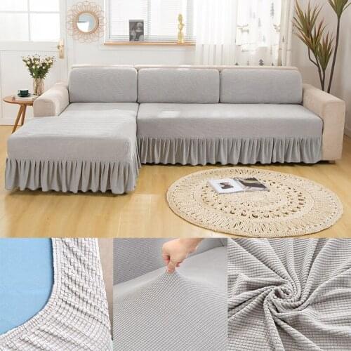 Thick Stretch Sofa Cushion Cover With Skirt Solid Elastic Universal Seat Slipcovers All-inclusive Removable Protectors For Home