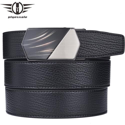 Plyesxale Men Belt Genuine Leather Luxury Mens Belt For Jeans High Quality Automatic Buckle Belt Waist Strap Casual Cinto B16
