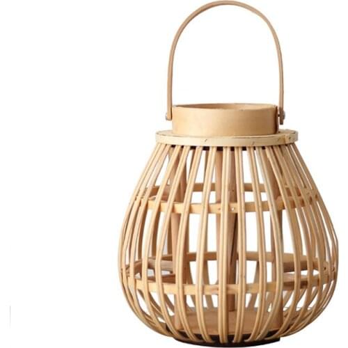 Hanging Lantern Bamboo Woven Candlestick Decorative Candleholder Garden Decor Natural Hollow Handle Candle Holders