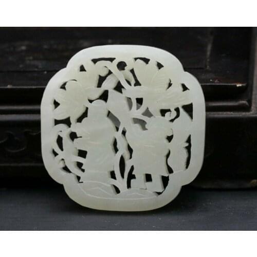 Big Treasure Certificated Royal Chinese Hetian Jade Happy Children in Flowers Totem PEI Pendant Carving Timestown 20201126A