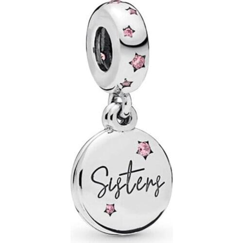 2019 NEW 100% 925 Sterling Silver Forever Sisters Hanging Charm Pendant Original Bracelet Jewelry Beads Fashion Womens Gift