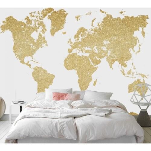 Custom 3d Wallpaper European Modern Minimalist World Map Background Wall Painting Frosted Golden Living Room Mural