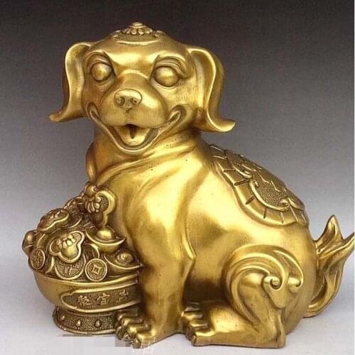 Christmas chinese fengshui brass wealth money coin ingot animal zodiac dog lucky statue halloween
