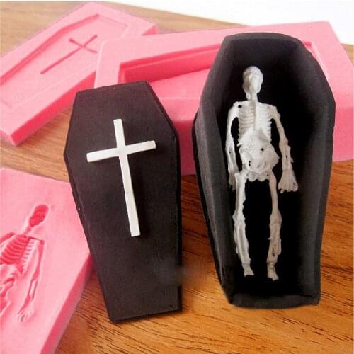 Silicone Mold Cross Skim Cake Mold Chocolate Tools 3D Coffin in The Skull Halloween Moulds Silicone Rubber for Cake Decorations