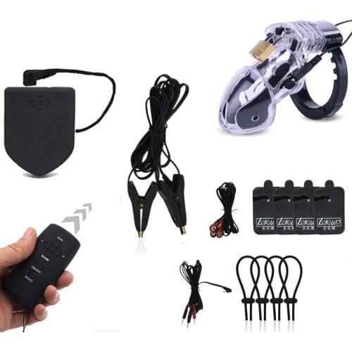 SM Electro Shock CB6000 Chastity Device Cock Cage For Man, Electric Nipple Clamps Male Penis Ring Lock Chastity Belt Sex Toys