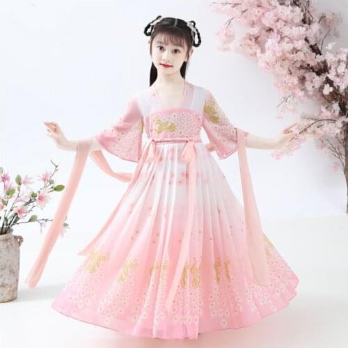 Traditional Ancient Chinese Folk Dance Costumes Girls Children Classical Kids Tang Dynasty Costume Chinese Hanfu Clothing Dress