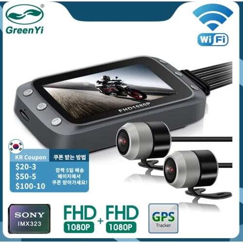 GreenYi WiFi Motorcycle DVR Dash Camera Full HD 1080P+1080P Front Rear View Waterproof Motorcycle Camera GPS Logger Recorder Box