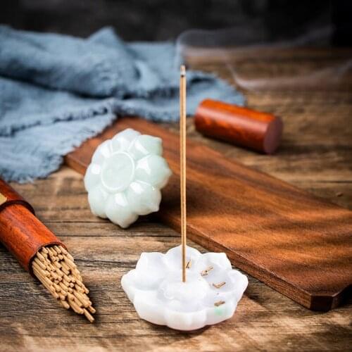 Jadeite Lotus Flower Incense Sticks Burner Censer Teahouse Home Decor Accessories Natural Jade Carving Ornament Creative Crafts