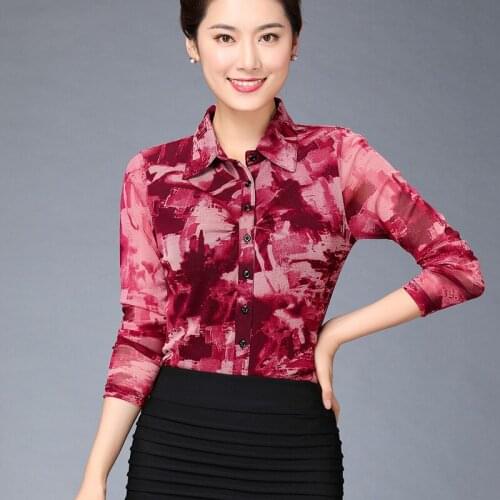 Women Fashion Clothing , Office Ladies Woman Floral Print Long Sleeve Top Shirt Blouse , 2019 Womens Casual 4xl Blouses And Tops