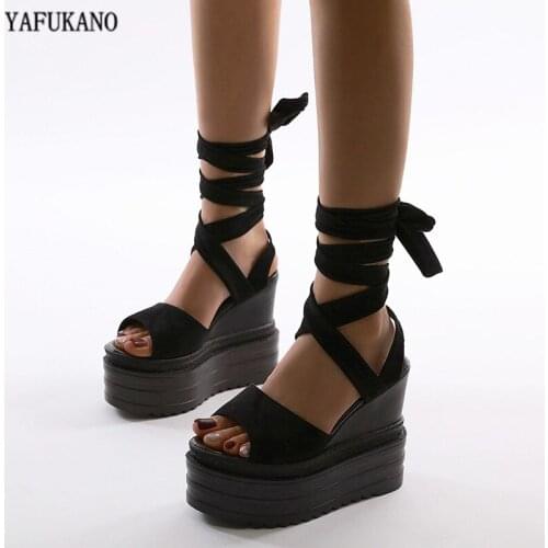 14Cm Wedges Women Sandals Summer New Cross Strap High Heel Sandals Korean Simple Fashion Thick Sole Platform Peep Toe High Heels