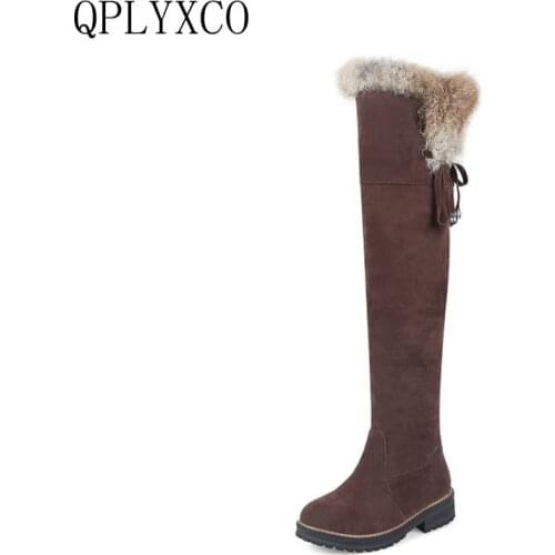 QPLYXCO Sale New fashion Big Size 34-44 Russia Women Winter Warm Snow Long Boots Ladies Sweet high Botas Round Toe Shoes 1770