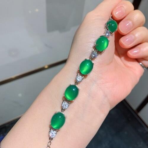 QTT Simple Temperament Bracelets Oval Emerald Tourmaline Gemstone Bracelet For Women 925 Sterling Silver Jewelry Wedding Party