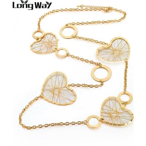 LongWay women necklace Love Brand Heart Jewelry Gold Color Chain Necklace For Women Long Necklace Colar Sne160126