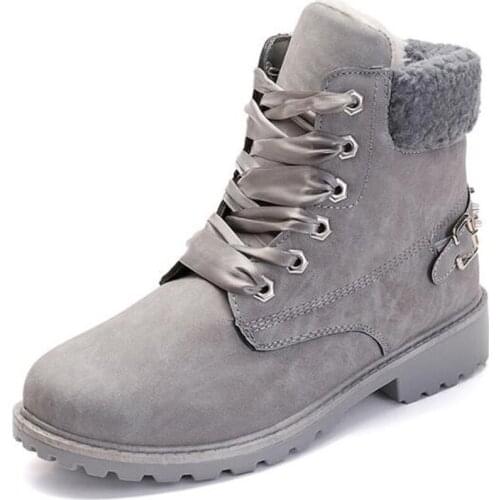 Okkdey Winter shoes women boots 2020 new fashion warm plush ankle boots women shoes round toe lace-up female snow boots