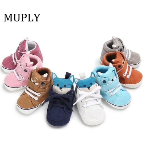 1 Pair Spring Autumn Cartoon Baby Shoes Kid Boy Girl Fox Head Lace Cotton Cloth First Walker Anti-slip Soft Sole Toddler Sneaker