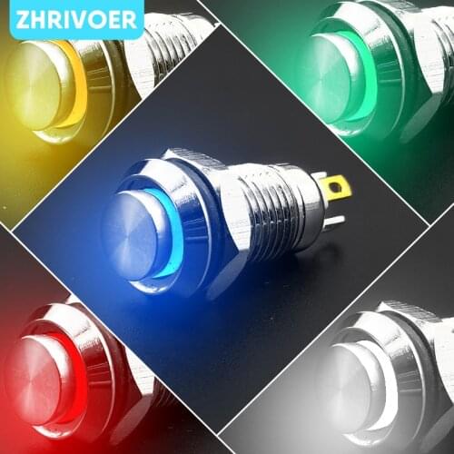 10pcs 8mm With LED indicator Self-reset Momentary Self-locking Latching Metal Push Button Switch 4pins high head 3v6v12v24v220v