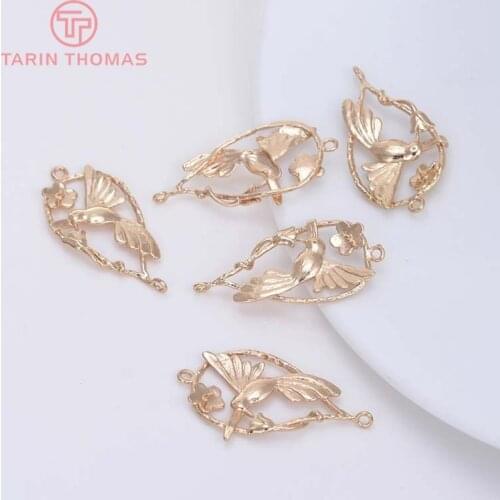 6PCS 35.5x20.5MM 24K Champagne Gold Color Plated Brass Hummingbird Connect Charms Pendants High Quality Diy Jewelry Accessories