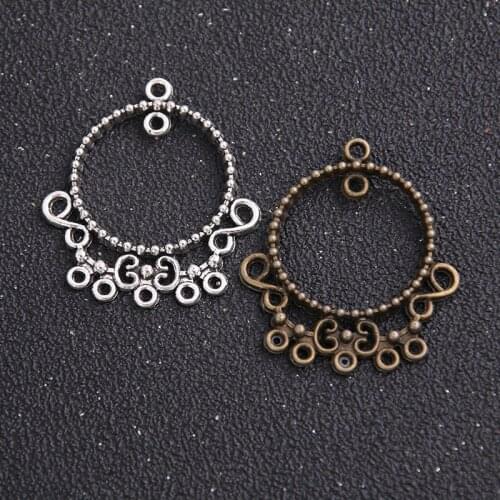 6pcs 33*37mm Two Color Zinc Alloy Necklace Charm Jewelry DIY Hollow Round Bow Connector Pendant Necklace