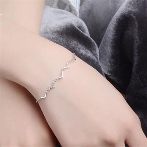 925 Sterling Silver Crystal Charm Bracelet & Bangle For Women Girls Wedding Jewelry Accessories sl196