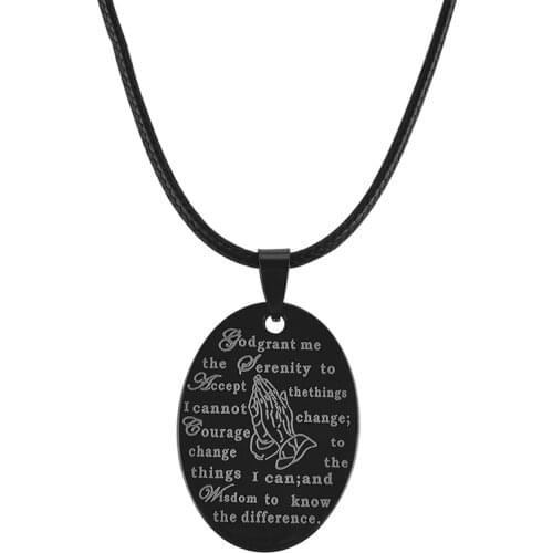 God Bless English Serenity Prayer Bible Cross Charm Black & Stainless Steel Pendant Rope Chains for Women Jewelry #J0909