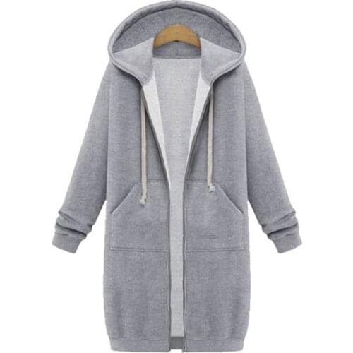 Oversized Solid Color Womens Hooded Sweatshirt For Autumn Warm Cotton Velvet Jacket Ladies Drawstring Hoodeies Jacket Long Coat