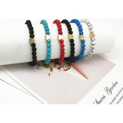 2019 New Fashion Nature Stone Bracelet for Women Men Golden Heart Beads Bracelet Trendy Hand Jewelry Gift For Friend Wholesale