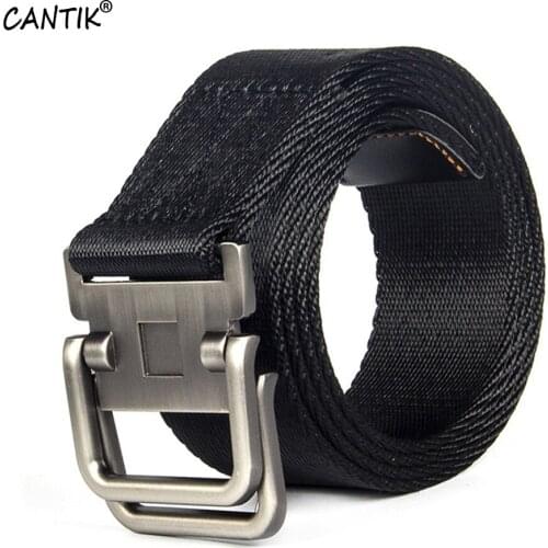 CANTIK Black Double Ring Metal Buckle Metal Quality Comfortable Soft Nylon Leisure Style Belts for Men Jeans Accessories CBCA108
