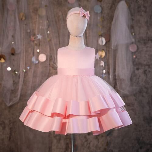 Baby Girl Flower Dress Kids Birthday Baptism Dresses For Children White Bow Ball Gowns Girls Boutique Party Wear Elegant Robe