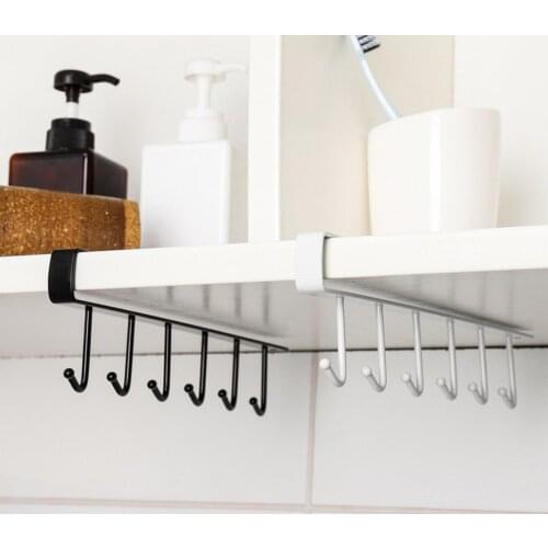 Hot Fashion 6 Hooks Seamless And Nail-free Metal Under Shelf Mug Cup Cupboard Kitchen Organiser Hanging Rack Holder Hook