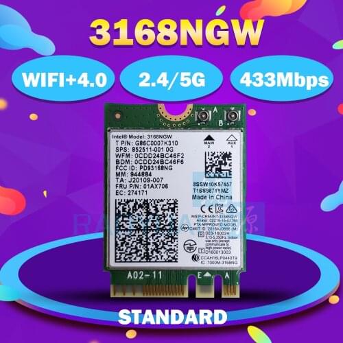 Wireless Adapter Card for Intel AC 3168NGW Wireless NGFF 802.11ac 433Mbps 2x2 + Bluetooth 4.2 Wi-Fi HP 852511-001 Wifi card