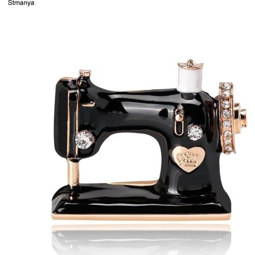 Classic Alloy Enamel Women Girls Sewing Machine Brooch Pins Black Enamel Brooches Jewelry Hijab Pin For Collar Suit Scarf Pins