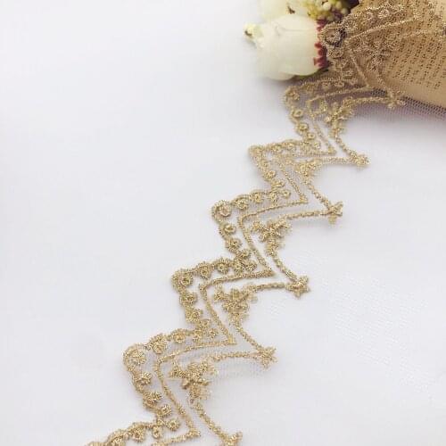 10Yards Gold Thread Mesh Embroidery Lace Fabric Lace Trims DIY Handmade Clothing Material 7cm