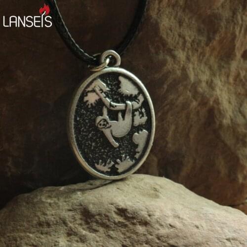 Lanseis 10pcs hot sell Handmade viking sloth pendant animal necklace girls boy nart jewelry