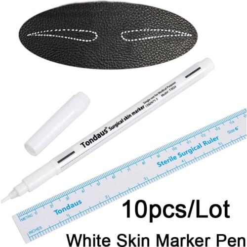 10sets white Surgical Skin Marker Pen for Eyebrow Scribe Tools Microblading Supplies Tattoo Marker Pen with Ruler Accessories