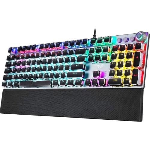 Steampunk Real Mechanical Keyboard Gaming RGB Backlit Anti-Ghosting Macro Keys Convenient Rotary Button For Desktop Laptop