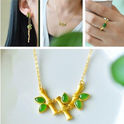 Fashion Ethnic Bamboo Penadnt Necklace Female Jewelry Personality Clavicle Chain Necklaces Earrings Ring For Women Wedding Bijou