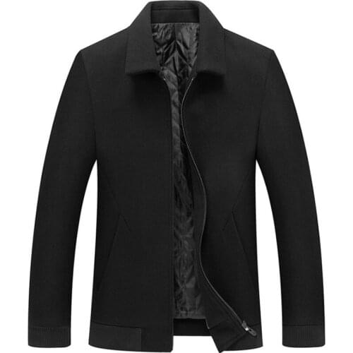Autumn Winter Wool Jacket Men Casual Black Windproof Jacket Lapel Men Woolen Coat Zipper Business Brand Men Clothing