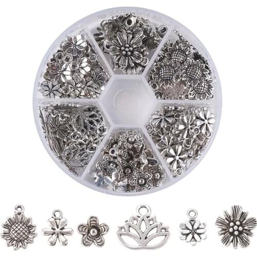 PandaHall 135pcs Tibetan Antique Silver Color Pendants Sunflower Lotus Flower Charms for DIY Bracelet Necklace Jewelry Making